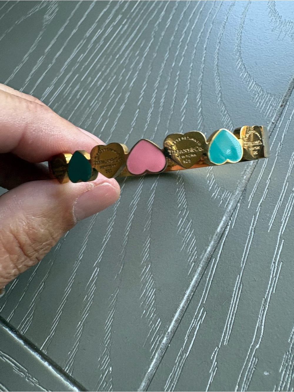 FASHION Gold plated Heart Bracelet with Pink and Teal Enamel - Picture 10 of 10